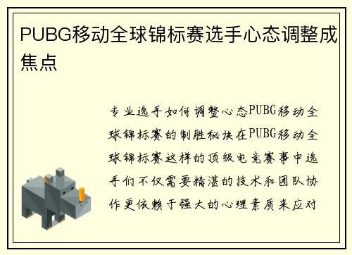 PUBG移动全球锦标赛选手心态调整成焦点