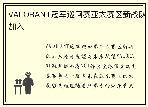 VALORANT冠军巡回赛亚太赛区新战队加入