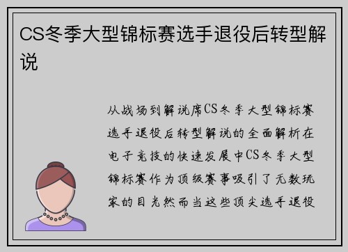 CS冬季大型锦标赛选手退役后转型解说